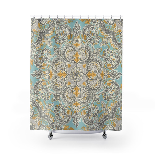 Sage and Grey Floral Boho Shower Curtain