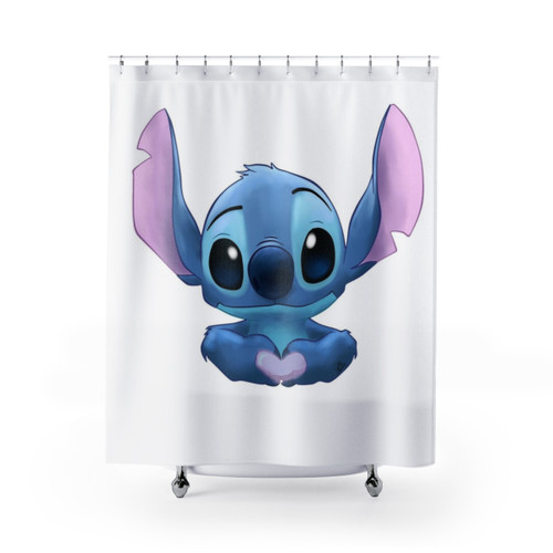 Stitch Heart Shower Curtain - Lilo and Stitch Inspired Bathroom Decor