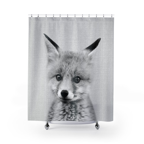 Black & White Baby Fox Shower Curtains - Minimalist Animal Design