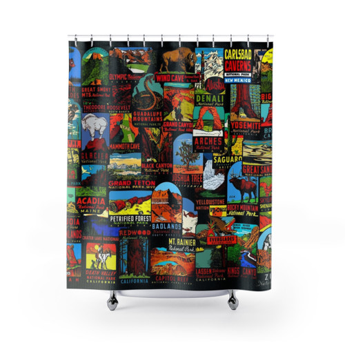 Vintage National Parks Travel Decal Shower Curtain