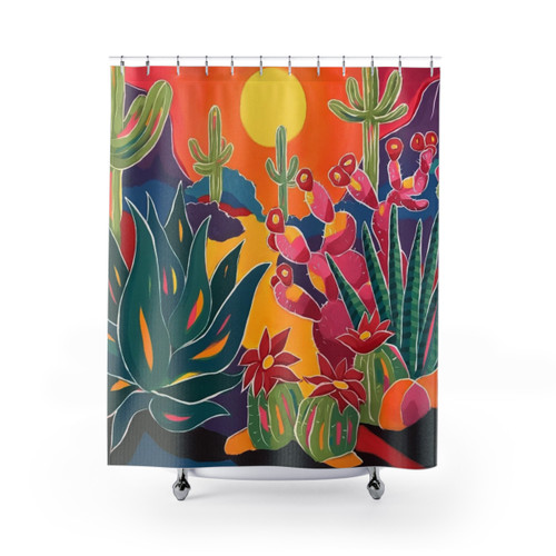 Colorful Southwestern Shower Curtains featuring desert and cactus designs