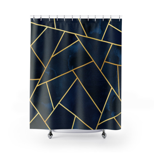 Navy and Gold Geometric Shower Curtains