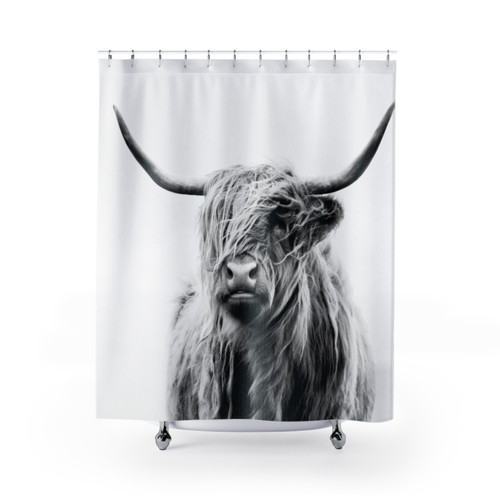 Portrait of a Highland Cow in Landscape Format Shower Curtain