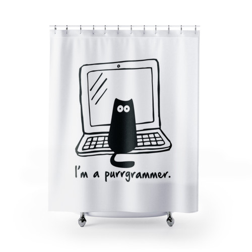 Funny Cat Programmer Shower Curtain for Cat Lovers