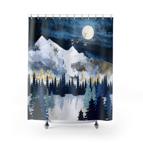 Moonlit Snow Shower Curtain for Bathroom Decor