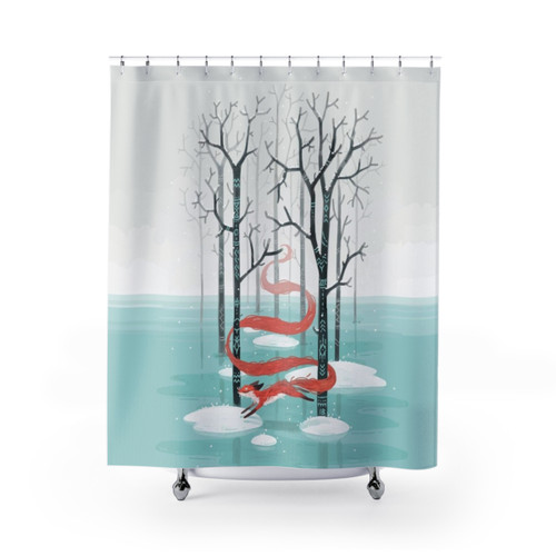 Forest Spirit Shower Curtain with Cute Fox Design