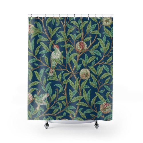 William Morris Pomegranate Fruit and Bird Shower Curtain