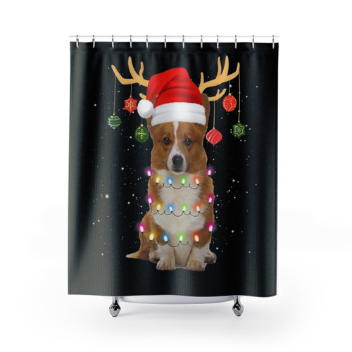 Reindeer Corgi Dog Christmas Shower Curtains