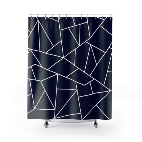 Navy Blue Geometric Mosaic Shower Curtains