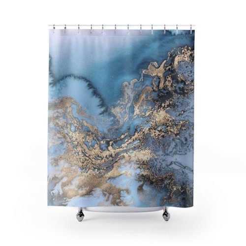 Blue and Gold Marble Shower Curtains