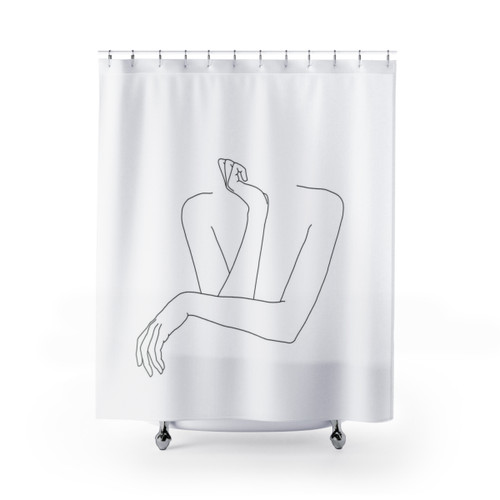 One Line Drawing Shower Curtain with Folded Arms Design