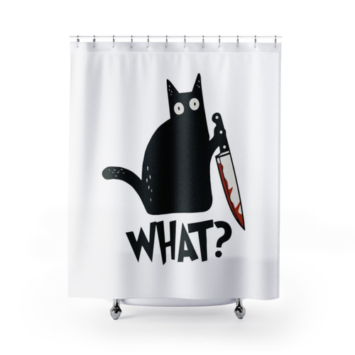 Murderous Black Cat With Knife Shower Curtains