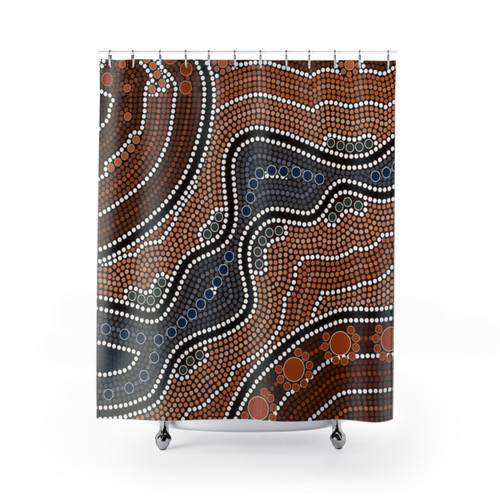 Decorative Points Shower Curtain with Floral and Geometric Patterns