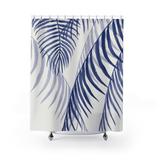 Tropical Leaves Shower Curtain - Blue Palms
