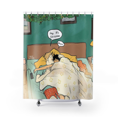Heartstopper-inspired shower curtain featuring Nick and Charlie characters