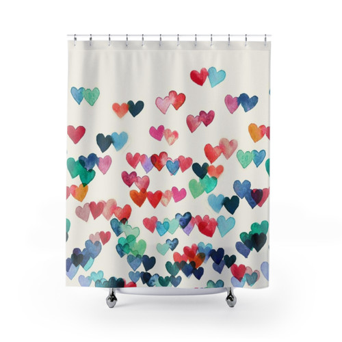 Watercolor Painting Shower Curtains with Heart Pattern