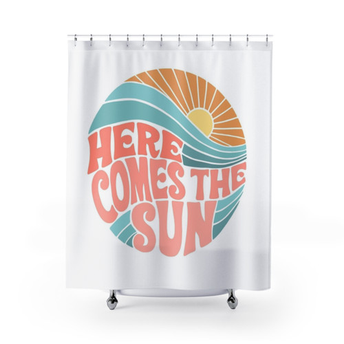 Groovy sun-themed shower curtain for bathroom decor