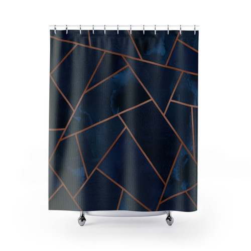 Navy and Copper Geometric Shower Curtain