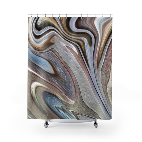 Mid Century Modern Shower Curtains with Abstract Marble Swirl Pattern