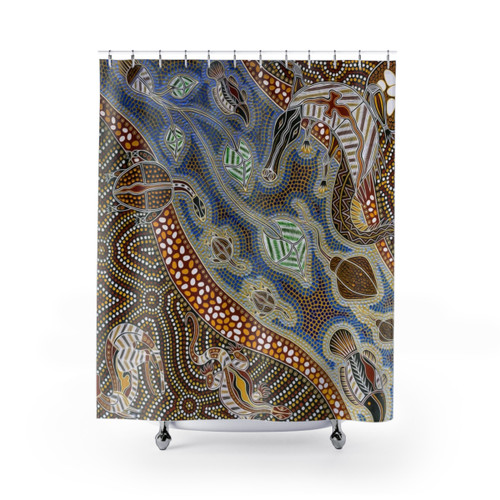 Aboriginal Art Shower Curtain featuring vibrant designs of Australian nature