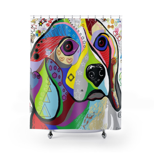Vibrant Beagle Dog Portrait Shower Curtain