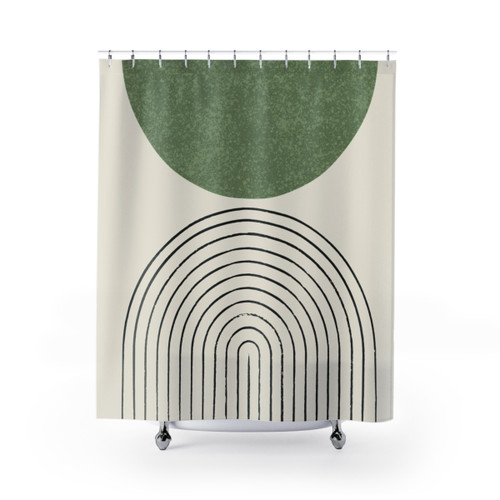 Mid-Century Modern Arch Balance Green Shower Curtains