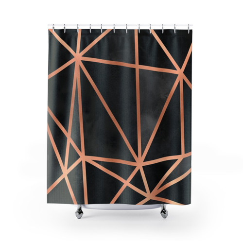 Black and copper geometric shower curtain