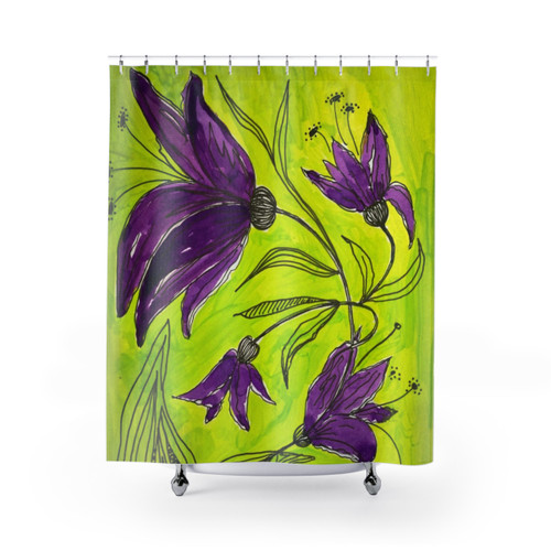 Botanical Lime Green and Purple Shower Curtains