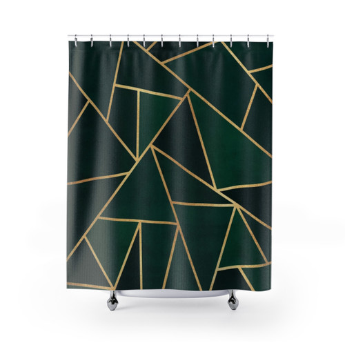Green and Gold Pattern Shower Curtain