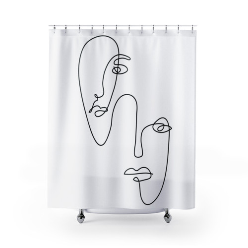 Abstract Face Shower Curtains with Minimal Line Art Design