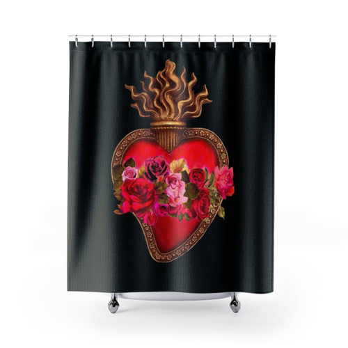 Red Immaculate Heart Sacred Heart Shower Curtains