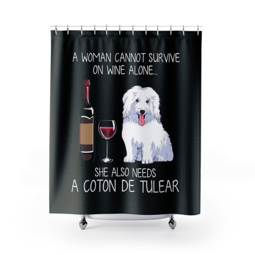 Coton de Tulear Shower Curtains - Funny Dog & Wine Decor