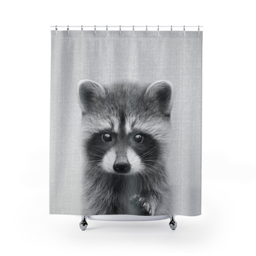 Raccoon Black & White Shower Curtain - Woodland Animal Decor