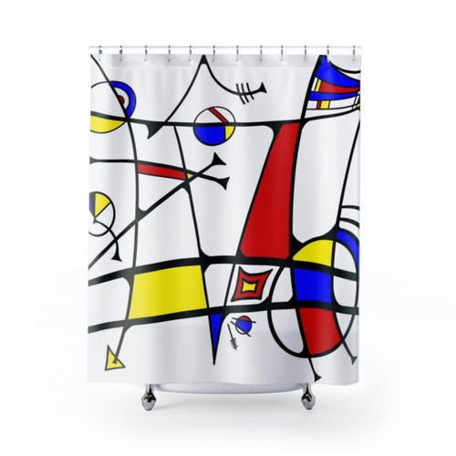Miro-inspired abstract shower curtain