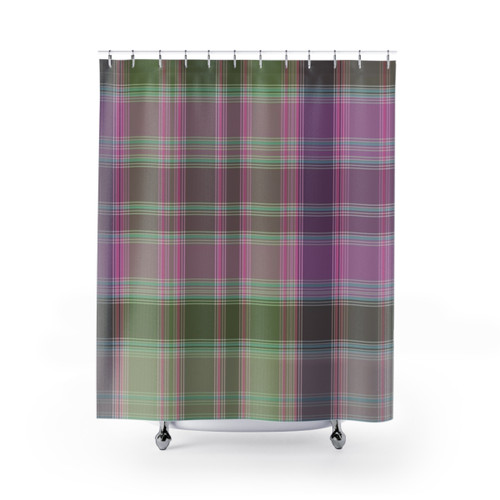 Green and Lilac Tartan Plaid Shower Curtains