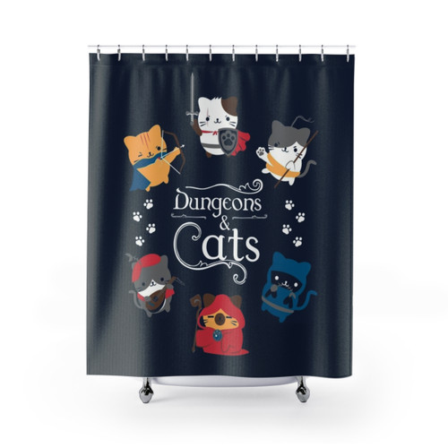 Dungeons and Cats Shower Curtain - Kawaii RPG Decor