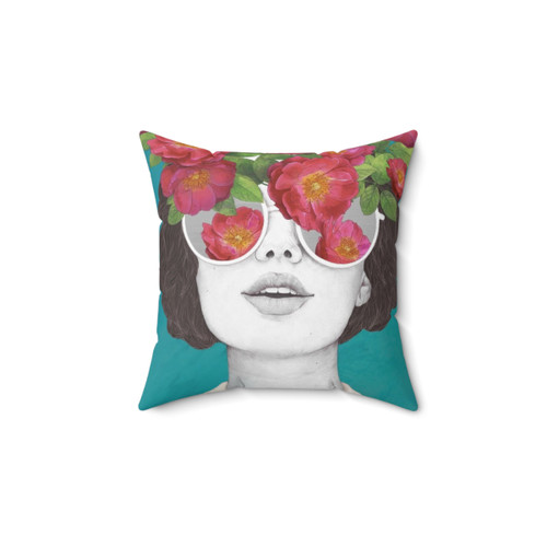 Floral watercolor pillow with surrealist glasses design