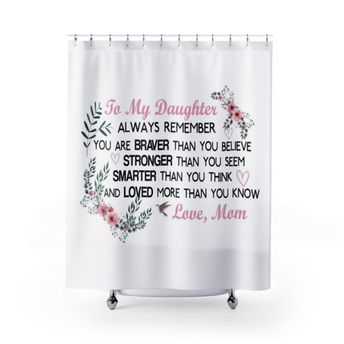 Inspirational Daughter Shower Curtain with Heart and Burlap Design