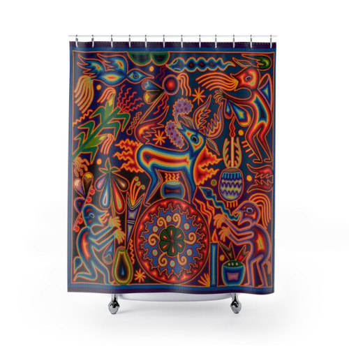 Colorful Huichol Shower Curtains for Mexican Bathroom Decor