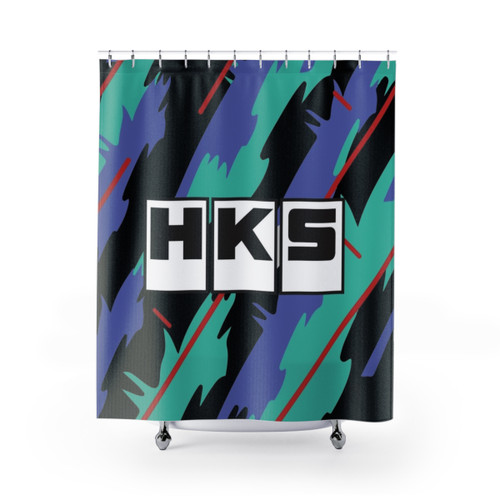 HKS Retro Pattern Shower Curtains for JDM Car Enthusiasts