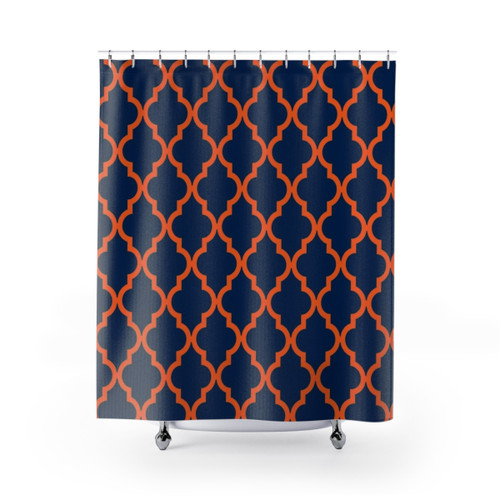 Moroccan Pattern Navy Blue and Orange Shower Curtains