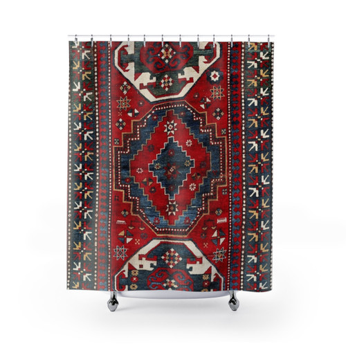 Kazak Antique Tribal Rug Print Shower Curtains