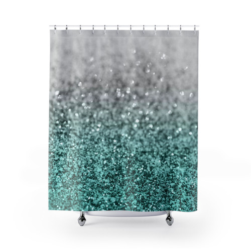 Teal and Silver Glam Shower Curtains