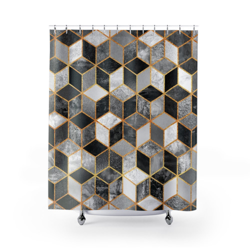 Black and White Geometric Cube Shower Curtain