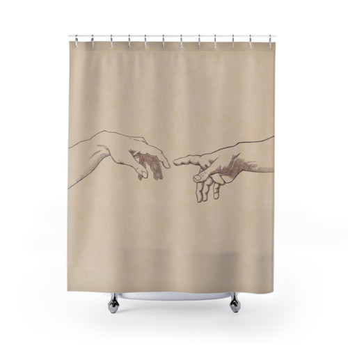 Dark Academia Creation of Adam Sketch Shower Curtains