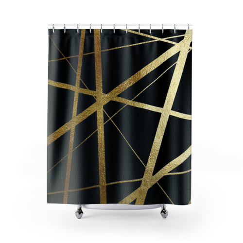 Luxurious Geometric Black and Gold Shower Curtain