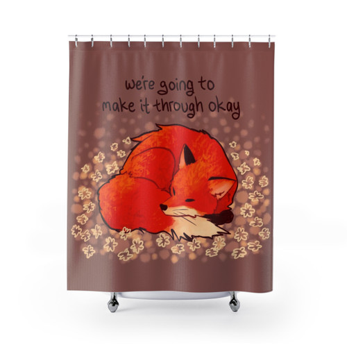 Sleeping Fox Shower Curtains with Mental Health Affirmation