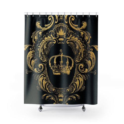 Ornate Gold Crown Black Shower Curtains