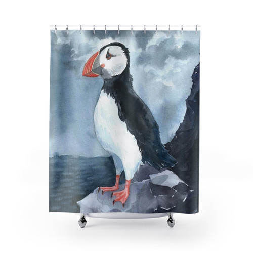 Watercolor Puffin Shower Curtains for Unique Bathroom Decor