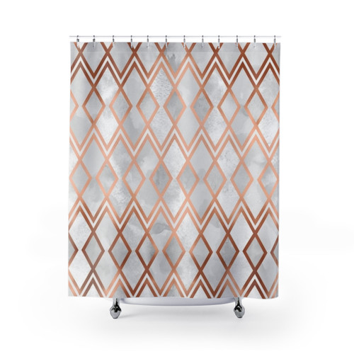 Copper and White Geometric Shower Curtains